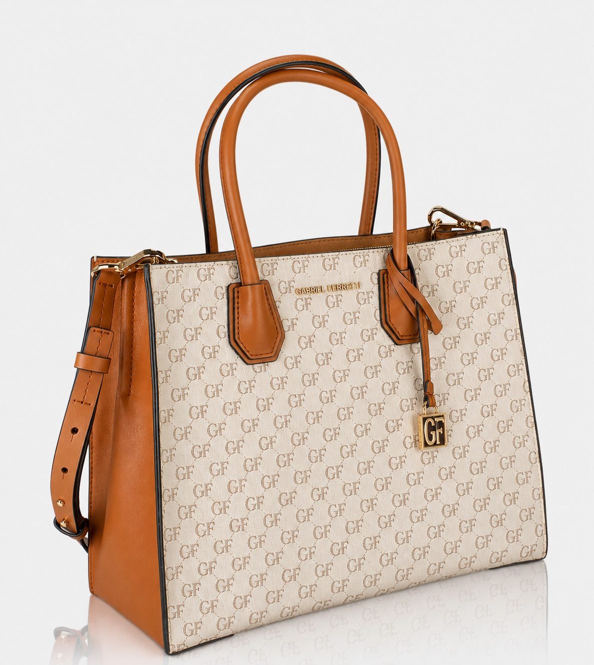 Cream monogram tote with tan trim