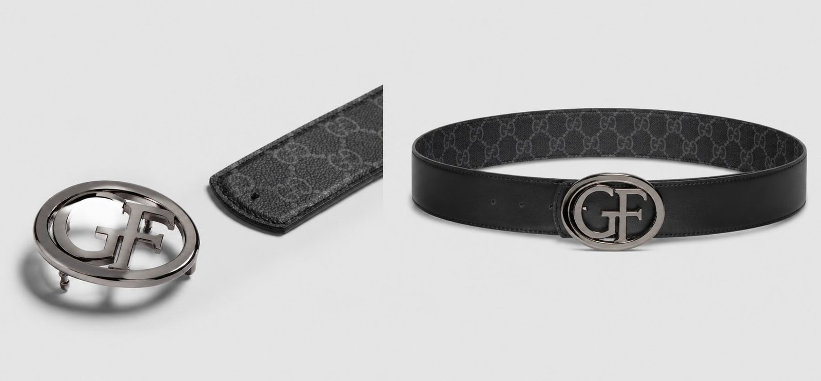 GF monogram belt buckle detail